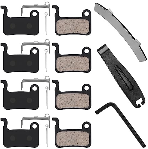 PACYTION 4 Pairs Bike Brake Pads with 3 Installation Tools, Compatible for Shimano Brake Pads Deore XT SLX Hone Alfine Saint LX M596 M595 XTR M975 M966 M965 Disc Brake MTB Bicycle Brake Pads