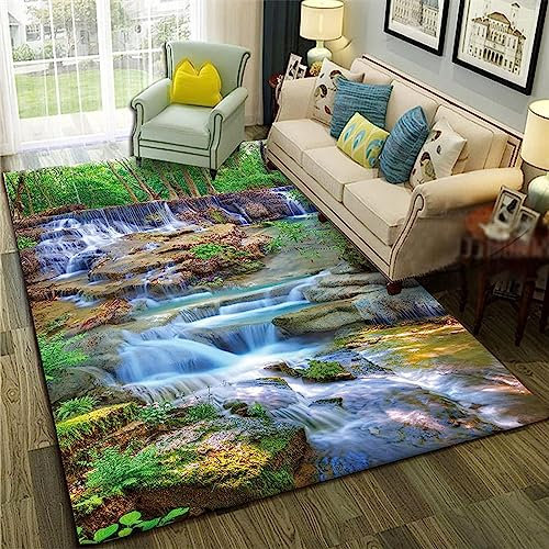 Tappeto Da Soggiorno, Tappeto Moderno Con Ruscello Bellissimo Paesaggio 3D, Tappeto Da Camera Da Letto Per La Casa In Morbida Flanella Memory Foam, 100 X 200 Cm / 39,3 X 78,7 Pollici