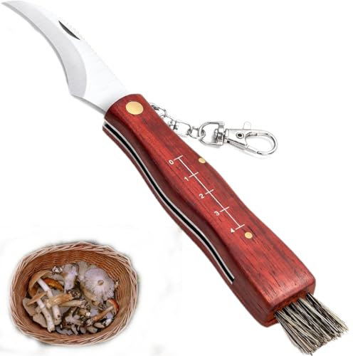 YEAPEAK Coltello Funghi Con Spazzola | Coltello Per Funghi Con Righello, Inox, Bilancia, Anello Portachiavi, 21cm