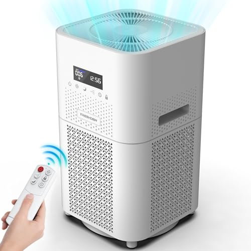 Smart Wi-Fi Air Purifier for Bedroom, FRESHDEW CADR 300 m³/h H13 True HEPA Filter with Air Quality Sensor, Pet Air Purifiers for Home up to 100m², Air Cleaner for Pets, Smoke, Dust, Works with Alexa