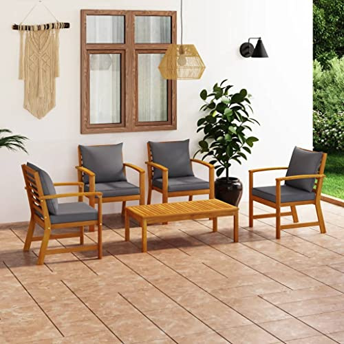 PTUGUOF 5-TLG. Garten-Lounge-Set aus massivem Akazienholz mit Auflagen, modulares Lounge-Set mit dick gepolsterten Sitz- und Rückenkissen, inklusive Couchtisch mit Lattendesign, belastbar