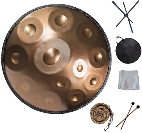 MFYDPP Handpan-trommelinstrument In D-moll, 12 Noten, 22 Zoll Stahl-handpan-trommeln, Mit Handpan-ständer, Handpan-Tasche, 2 Handpan-hämmern, Staubfreiem Tuch