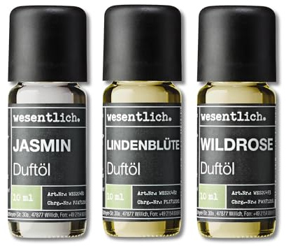 wesentlich. Set di oli profumati – Composizioni armoniose per lampade profumate, diffusori e candele – gelsomino, fiori di tiglio, rosa