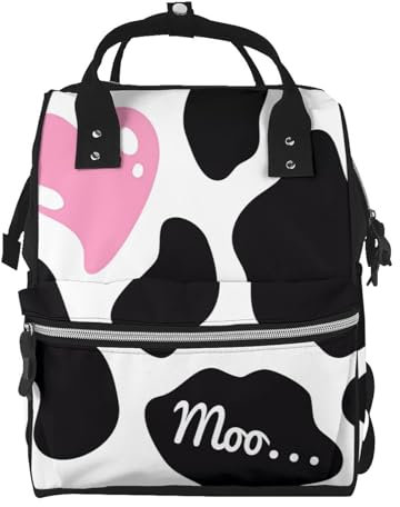 OrcoW Schwarz Weiß Milch Kuh Druck Windel Tasche Mumie Rucksack Große Kapazität Multifunktions Wasserdichte Windel Tasche Für Mama Und Papa, Schwarz , One size