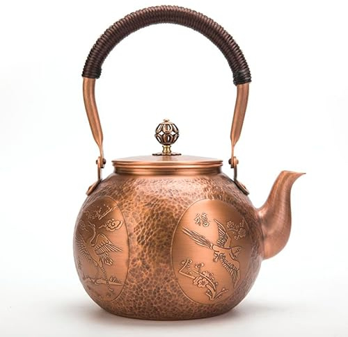 Kunwu Handmade Round Small Hammer Copper Teapot Kettle Stovetop Teapot 1.5mm Thick Pure Copper Handmade, 1200 ml - 1.71bl