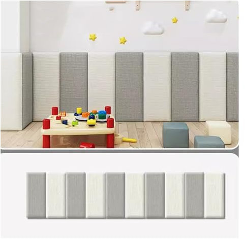 XILYZMO Wandpaneel Gepolstert, Leinen Einstellbar Bettkopfteil, Wiederverwendbar Abnehmbar Gepolstert Wandpaneele, 3cm Gepolstert Antikollisions Kissen Für Schlafzimmer (Farbe : White+Grey, Größe :