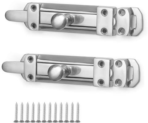 Pack of 2 Polished Chrome Sliding Door Lock 100mm Polished Chrome Door Bolt – Surface Mounted Sliding Door Lock for Internal Doors (Chrome, 100mm)