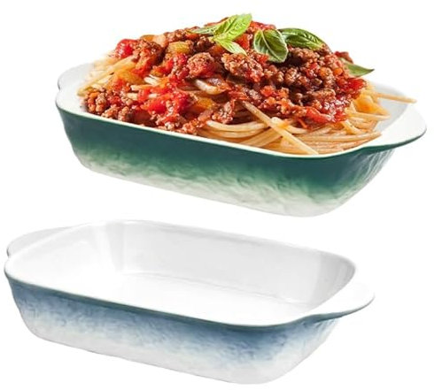2 pirofile in ceramica, 23 x 13 cm, rettangolari, piccole pirofile, con manico, per lasagne, tiramisù e casseruola