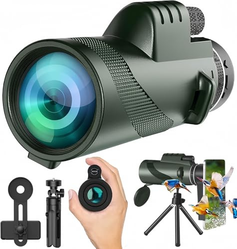 Telescopio monocular 80X100 de alta definición con soporte para smartphone y trípode, monoculares de alta potencia para adultos con enfoque de zoom, monocular compacto para observación de aves y caza
