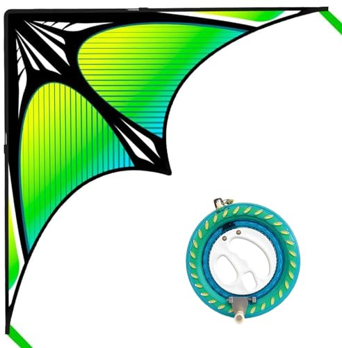 Large Beach Kite and Reel Winder with 650ft String for Kids and Adults, Single Line Kite, Extremely Easy to Fly for Beginners(Green)