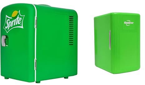 Koolatron Sprite Mini Fridge 4L Small Fridge 6 Can Table Top Mini Fridges 12V Portable Cooler Green + Retro Mini Fridge 6L 8 Can Quiet Mini Fridges for Skincare Food Drinks Home Car & Travel Green