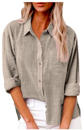 Damen Casual Frühling Sommer Krawattentasche Langarmshirt Shirt Print Damen Sommerblusen Damen Leicht Luftig Damen Blusen (Khaki, XL)