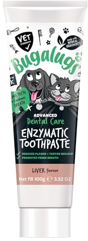 Bugalugs Dental Enzymatic Dog Toothpaste & Cat Toothpaste for Dog Teeth Cleaning, Dog Breath Freshener, Dog Plaque Remover & Tartar for Pets use with Our Dog Toothbrush & Cat Toothbrush (Liver 100g)