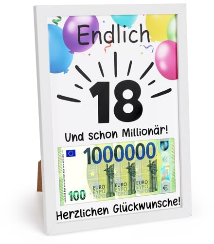 Lemicin 18. Geburtstag Geschenk Geldgeschenk - Endlich 18 Geschenk Junge Mädchen Erste Million Geschenk Lustiges Geldgeschenk Verpackung mit Bilderrahmen