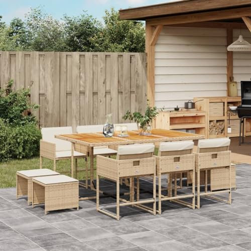 Somanki 11-TLG. Garten-Essgruppe mit Kissen Beige Poly Rattan, Esstisch Mit Stühlen Set, Gartenmöbel Sitzgruppe, Balkon Möbel, Gartenlounge Set, Terrassenmöbel, Balkonmöbel Set - 3278103