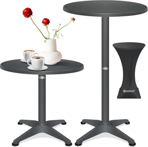 KESSER® 2in1 Stehtisch Bistrotisch 1er Set | Aluminium Edelstahlplatte | höhenverstellbar 70cm / 115cm | Partytisch Tisch Ø 60cm | Rund | In- & Outdoor | Empfangstisch | Inkl. Husse |Anthrazit