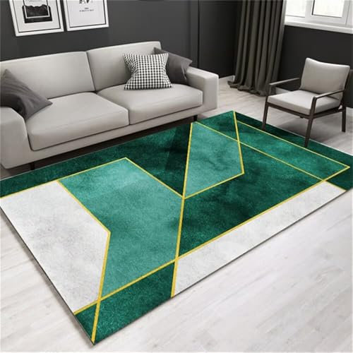 RUGMRZ Bettvorleger Ultra Soft Modern Area Rugs Nicht verblassendes grünes geometrisches Design Balkonteppich Schalldämmung verformend Jugendzimmer Möbel Schlafzimmerdeko Teppich 60X90CM