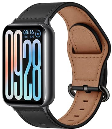 MiRowy Läderrem för Xiaomi Smart Band 9 Pro/Xiaomi Smart Band 8 Pro, mjukt andningsbart läderarmband spänne armband ersättningsrem för Xiaomi Mi Band 9 Pro/Mi Band 8 Pro