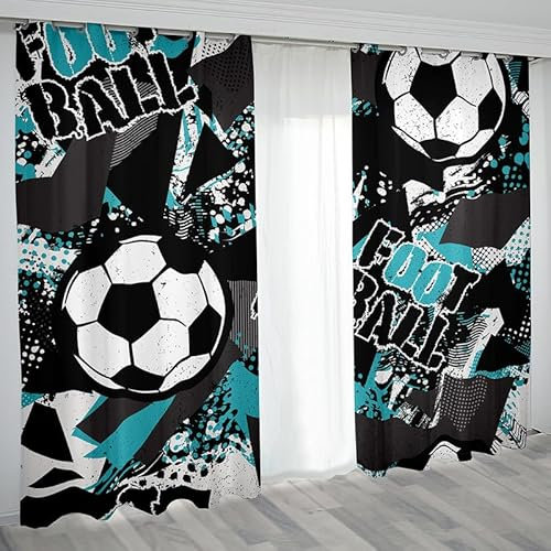 Rptidmv Vorhänge mit Ösen Fußball Vorhang Blickdicht Verdunklungsvorhänge Thermovorhang Schallschutz - Wohnzimmer Schlafzimmer Büro Deko Garten 2er Set -140 x 245 cm (B x H)