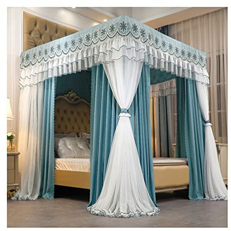 RDWQDGJG Bettvorhang Betthimmel für Zwilling, Königin, König, Prinzessinnenzimmer, europäischer Palast, Stickerei, Bettvorhang, Schlafzimmerdekoration (Farbe: Blau, Größe: 180 x 200 x 200 cm)