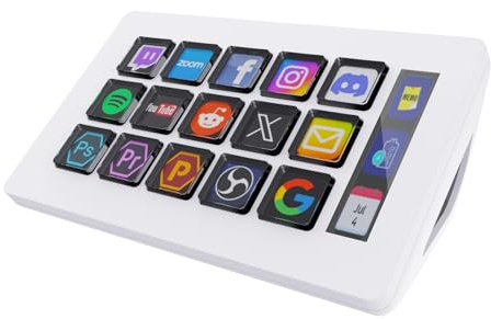 Basicolor Macro Pad,Stream Controller Deck with 15 Customizable Macro Keys Compatible with OBS/PowerPoint/Excel/YouTube/Word/Photoshop/Adobe Premiere Pro Windows 10/Mac (293SV3) White