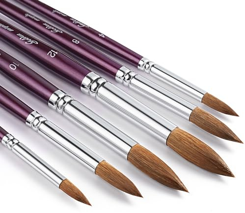 Golden Maple Aquarell Pinsel Set, 6 Stück Professionelle Aquarellpinsel Rund, Künstlerpinsel, Watercolor Brush für Erwachsene, Anfänger, Aquarell, Tinten, Gouache
