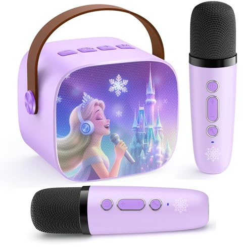Máquina de karaoke para niños, juguetes de Frozen para regalo de niña, mini máquina de karaoke con 2 micrófonos inalámbricos a partir de 3, 4, 5, 6, 7, 8, 9, 10, 11, 12 años en adelante, micrófono