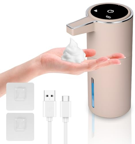 Dispenser Sapone Automatico, 420 ML Schiuma Dispensers Sapone Bagno Montaggio a Parete Dispenser Sapone 1800mAh Dispenser Sapones Automatico con Sensore Ricarica USB Ricaricabile 4 Livelli di Marcia