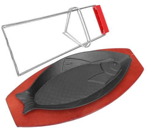POPETPOP Poêle En Fonte Grosse Taille De Poisson, Plaque De Cuisson Antiadhésive, Plateau En Bois Isolant, Grillade Extérieure Cuisine Occidentale, Service Pratique Et Sécurisé