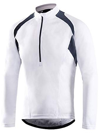 CGLRybO Men's Cycling Bike Jersey Long Sleeves Biking Running Shirts 3+1 Pockets, Breathable Quick Dry MTB Shirt White