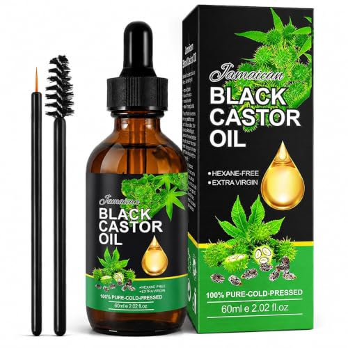 Huile de Ricin Noire 60 ML pour la Croissance des Cheveux, sourcils, cils, Bio Huile de Ricin Pure et Naturelle Pressée à Froid, Huile Hydratante Pour Les Soins De La Peau, Visage, Black Castor Oil