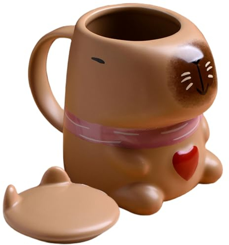 Taza de capibara, linda taza de café de cerámica con tapa, de té con forma de animal de dibujos animados, regalos únicos y divertidos para amigos, kawaii, lindas tazas de café, taz
