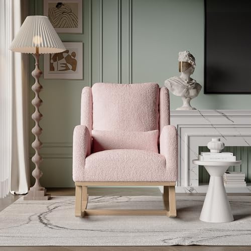 KeepGoon Mecedora Con cuscini, cómodo sillón con bolsillo lateral, para bebés y niños, silla de balancín para salón y jardín, mecedora con taburete, ideal para relajarse y leer (rosa con cojines)
