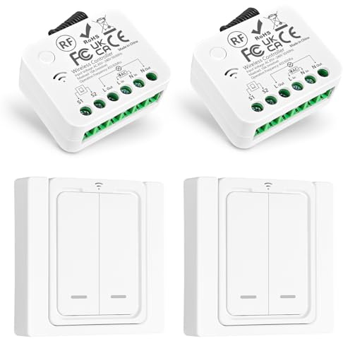 Tedeligo Kit Interrupteurs Sans Fil, Compatible Avec Les AC220V Interrupteurs Muraux, Portée De Contrôle Sans Fil Jusqu'à 50m Pour Lampes D'intérieur (Points : Fil Neutre Et Fil De Phase), 2 À 2
