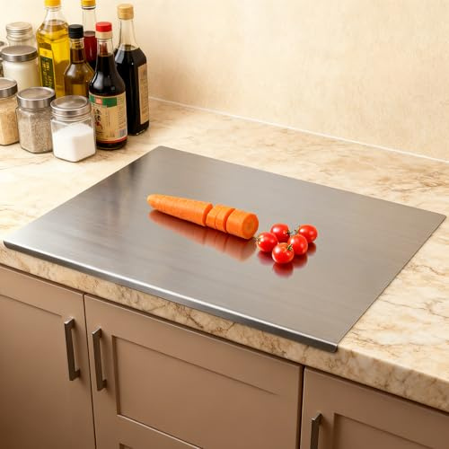 GVUHR 304 Stainless Steel Cutting Board for Kitchen- Large L-Shaped Bread Board,Double-Sided Chopping Board for Baking,Non Adhesive Bread Cutting Board