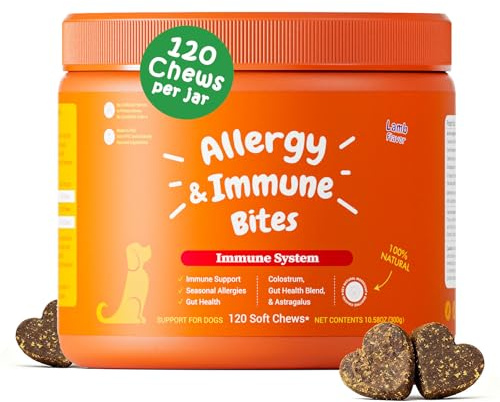 Multi-Symptom Dog Allergy Relief Chews with Probiotics - Soothe Itching, Ears, Paws - Lamb Flavored, 120ct