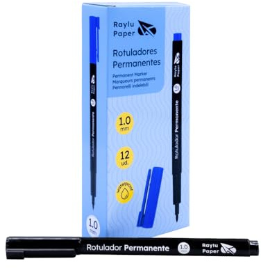 Raylu Paper 12 Pennarelli Permanenti a Punta Fine, 1mm, Pennarello Permanente Nero ad Asciugatura Rapida, Resistente all'Acqua e allo Sbiadimento, per Ufficio e Scuola (Nero, 1 mm)