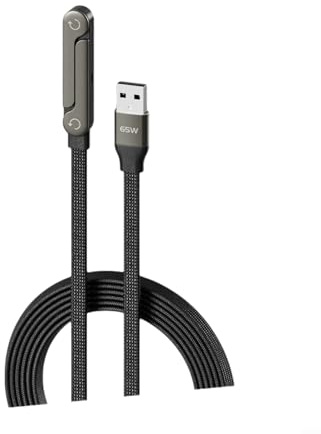ZAMETTER 240 W laddningskabel, 2-i-1 snabbladdningskablar med inbyggda sidled, telefonstativ, 1,5 m zinklegering, TPE-flätade trådar för smartphones surfplattor resor hemmakontor (65 W A-C)