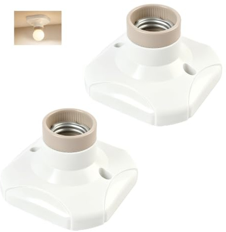 2 Piezas Portalámparas de Techo E27 sin Cable para Bombillas LED,Casquillo Resistente de Cerámica y Base Ignífuga,Soporte Ligero para Lámpara de Pared o Techo,Color Blanco