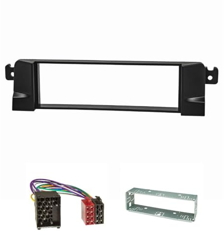 tomzz Audio 2404-013 Radioblende Set HQ-Optik Profi-Version kompatibel mit BMW 3er E46 schwarz mit Radioadapter Rundpin ISO Einbauschacht