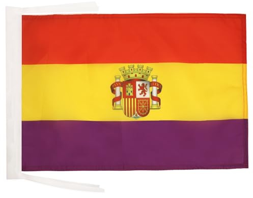 AZ FLAG Flagge Zweite Spanische Republik mit Wappen 45x30 cm Kordeln | Für innen und außen Republik Spanien dekorative Flagge doppelte Nähte und verstärkte Kanten mit Schnüre 100D Polyester