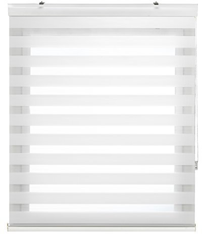 Blindecor Vela | Rollo nacht und tag premium mit galerie | Nicht-gerade weiss, doppelrollo 140 x 180 cm (BxH) | Stoffgröße 137 x 175 cm | Elegantes Tag und Nacht rollo