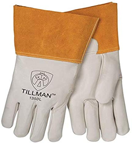 John Tillman and Co X-Large 12 12 Pearl and Gold Heavy Duty Top Grain Cowhide Unlined MIGTIG Welders Gloves with 4 Cuff and Kevlar Thread Locking Stitch (Carded) (1350XL)