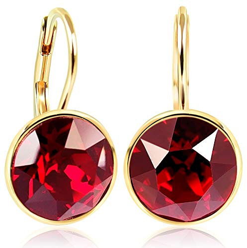 NOBEL SCHMUCK Ohrringe Gold Rot mit Markenkristallen 925 Sterling - schlicht modern
