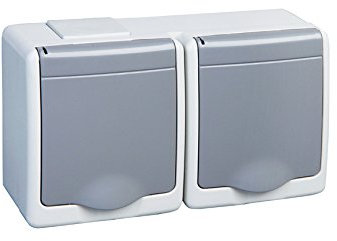 2-Fach Aufputzsteckdose IP44 16A/250V Schuko Aufputz Feuchtraum Steckdose GR