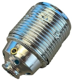 E27 Metall Lampenfassung chrom M10x1 Feingewinde 3 teilig mit Porzellan Innenstein Gewindemantel und Schraubdeckel