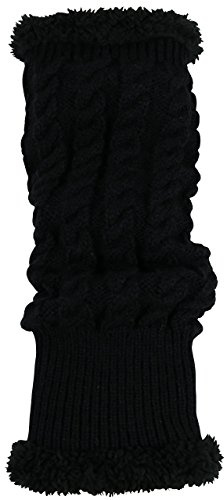 N'Ice Caps Girls Leg Warmers Cable Knit Warm Comfortable Sherpa Lining (7-10 Years, Black)