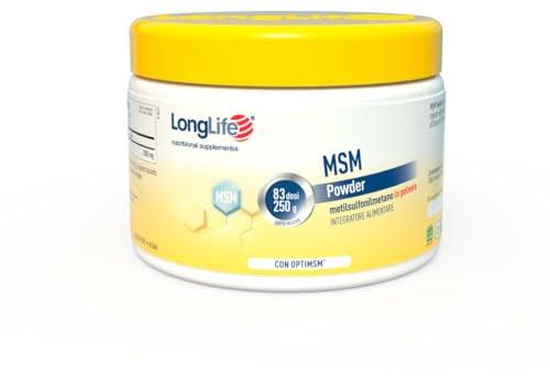 LongLife® MSM Powder | Metilsulfonilmetano naturale | Con OptiMSM® | Integratore zolfo organico | Benessere naturale | Alto dosaggio | 83 dosi | Polvere gusto neutro | Vegano e senza glutine