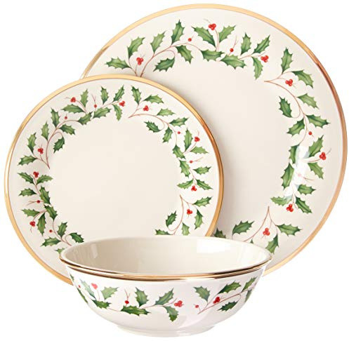 Lenox 883430 Holiday 3-Piece Place Setting, Christmas Set, Hosting, Red & Green