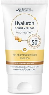 Hyaluron Sonnenpflege Anti-Pigment mit LSF 50+ - mit Anti-Pigment-Formel - intensive Feuchtigkeit mit Anti-Aging-Effekt - für trockene & empfindliche Haut - von medipharma cosmetics - 50 ml
